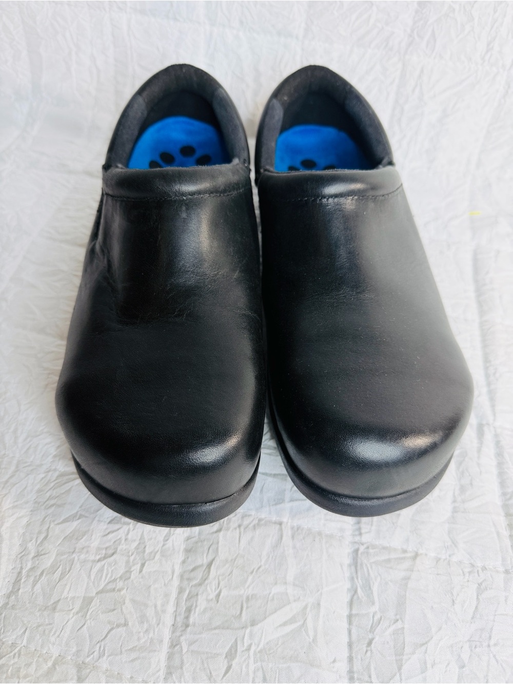 Timberland Black Leather Slip-On Mules with Blue Insoles